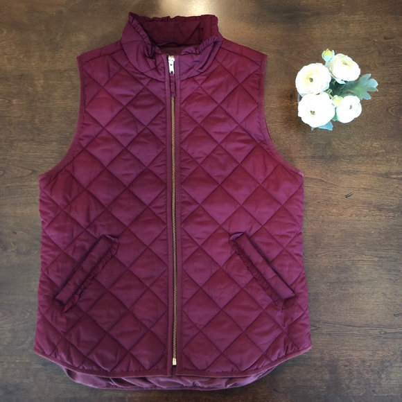J. Crew Factory Jackets & Blazers - J. Crew Factory Maroon Ruffle Puffer Vest
